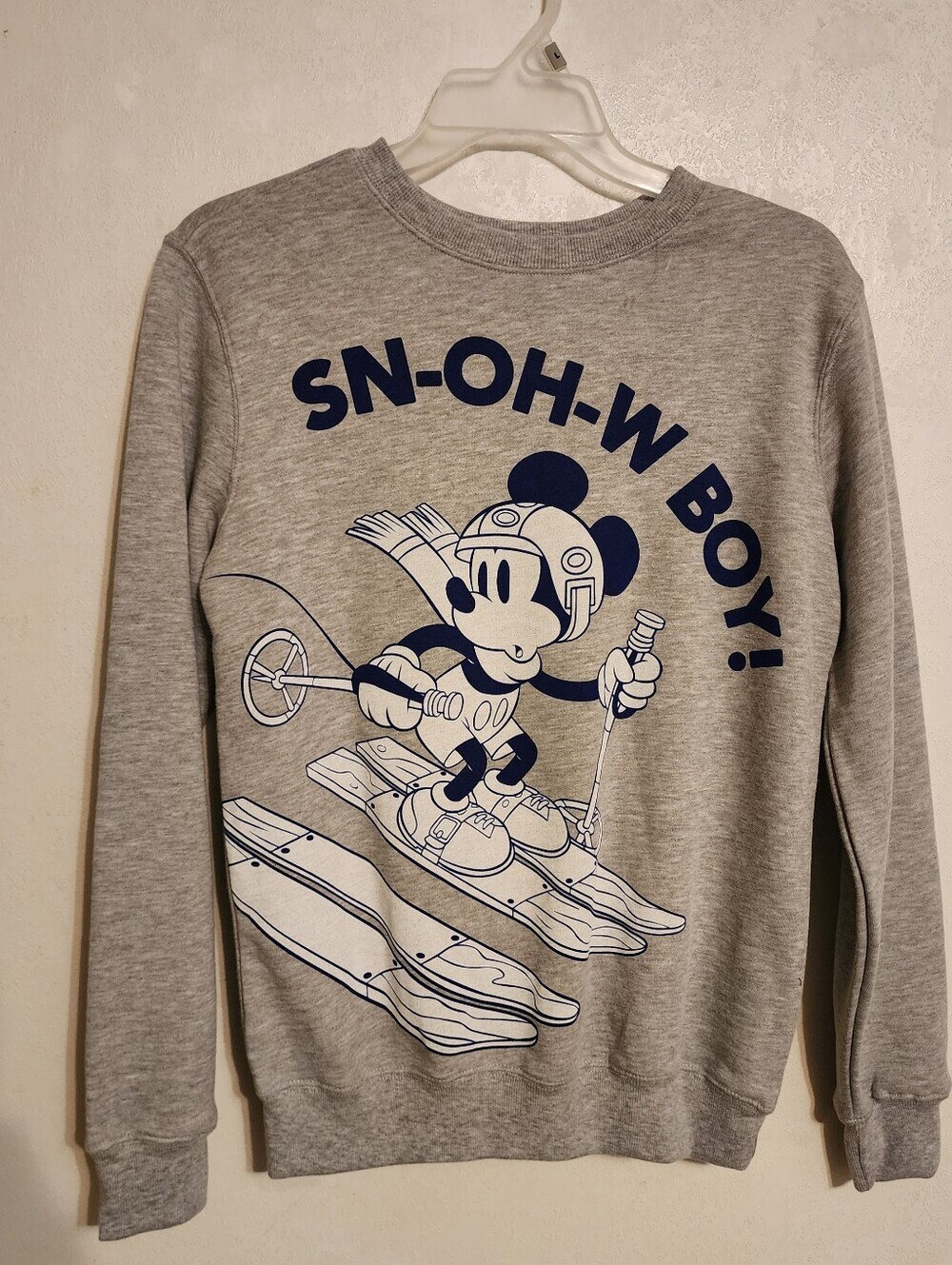 Disney Mickey Mouse Skiing Graphic Sweatshirt "Sn-Oh-W Boy!" Gray Size XS NWOT